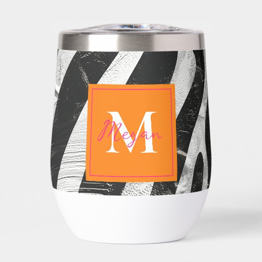 ゼブラ芸術的ストライプオレンジ&ホットピンクモノグラム (正面)