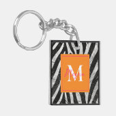 ゼブラ芸術的ストライプオレンジ&ホットピンクモノグラム キーホルダー (正面左)