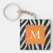 ゼブラ芸術的ストライプオレンジ&ホットピンクモノグラム キーホルダー (正面)