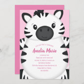 ゼブラ誕生日パーティーピンク 招待状 (正面/裏面)