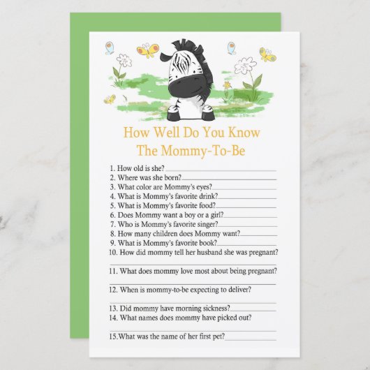 ゼブラ赤ちゃんシャワーはどんなによく知っている (正面/裏面)