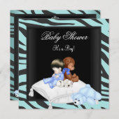 ゼブラ赤ちゃんシャワーボーイブルーブラッククラウンプリンス 招待状 (正面/裏面)