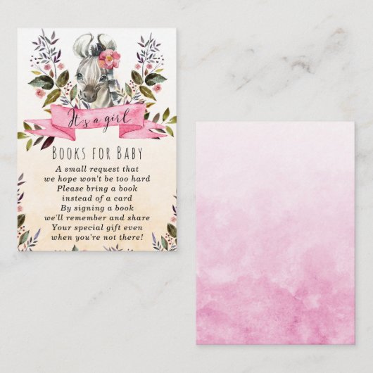 ゼブラ赤ちゃん女の子の本ベビーリクエストカード エンクロージャーカード (正面/裏面)