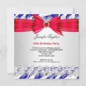 ゼブラ赤白青ヒールレースパール誕生日 招待状 (裏面)