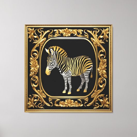 ゼブラ金ゴールド及び黒色装飾枠 キャンバスプリント (正面)
