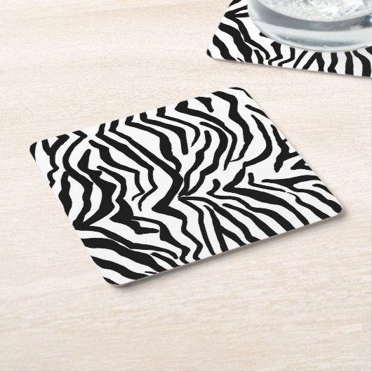 ゼブラ黒と白の非表示のファーパターン スクエアペーパーコースター (アングル)
