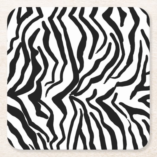 ゼブラ黒と白の非表示のファーパターン スクエアペーパーコースター (正面)