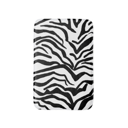 ゼブラ黒と白の非表示のファーパターン バスマット (正面縦)