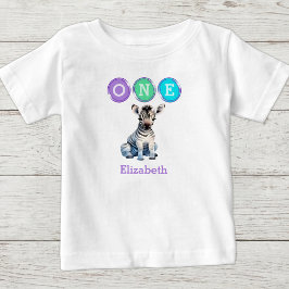 ゼブラ1stバースデーワン名前パープル ベビーTシャツ