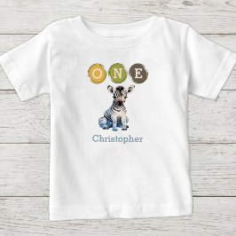 ゼブラ1stバースデーワン、名前は青 ベビーTシャツ