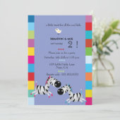 ゼブラ2台-紫の双子の誕生日パーティー招待状 招待状 (スタンド正面)