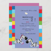 ゼブラ2台-紫の双子の誕生日パーティー招待状 招待状 (正面/裏面)