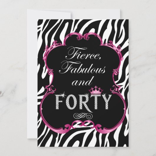 ゼブラ40と素晴らしいきらきら光る誕生日 招待状 (正面)
