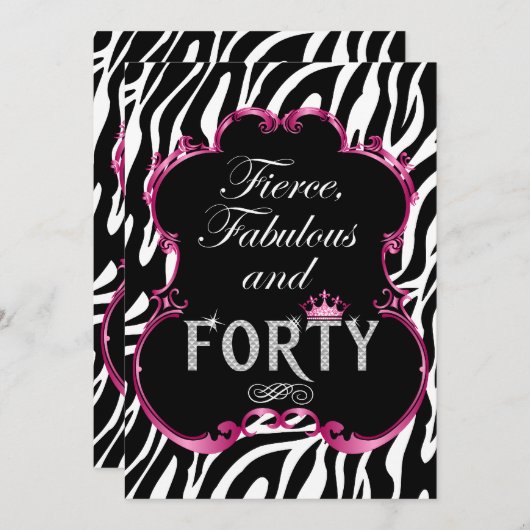 ゼブラ40と素晴らしいきらきら光る誕生日 招待状 (正面/裏面)