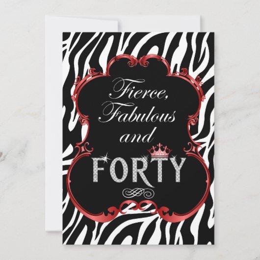 ゼブラ40と素晴らしいきらきら光る誕生日 招待状 (正面)