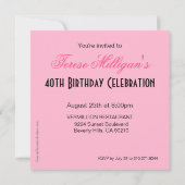 ゼブラ40歳の誕生日パーティードレスピンク 招待状 (裏面)