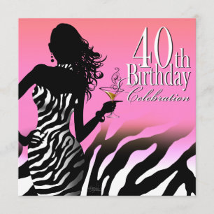 ゼブラ40歳の誕生日パーティードレスピンク 招待状