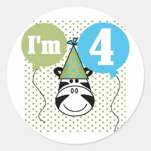 ゼブラ4th誕生日Tシャツとギフト ラウンドシール (正面)