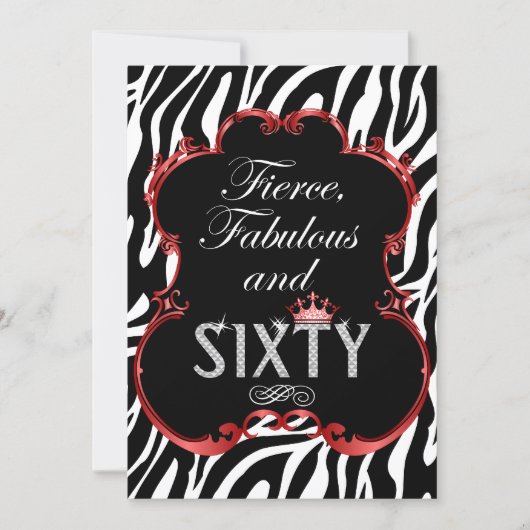 ゼブラ60と素晴らしいきらきら光る誕生日 招待状 (正面)