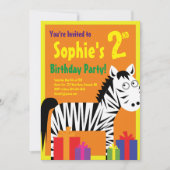ゼブラ・アニマル・キッドバースデーパーティ招待状 招待状 (正面)