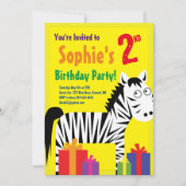 ゼブラ・アニマル・キッドバースデーパーティ招待状 招待状 (正面)