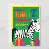 ゼブラ・アニマル・キッドバースデーパーティ招待状 招待状 (正面)