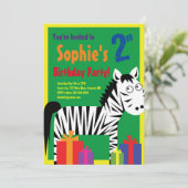 ゼブラ・アニマル・キッドバースデーパーティ招待状 招待状 (スタンド正面)
