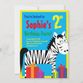 ゼブラ・アニマル・キッドバースデーパーティ招待状 招待状 (正面)