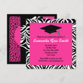 ゼブラ アニマル プリント ホット ピンク 卒業 - カスタム 招待状 (正面/裏面)