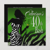 ゼブラ·エドウィナの40歳誕生日グリーン 招待状 (正面/裏面)