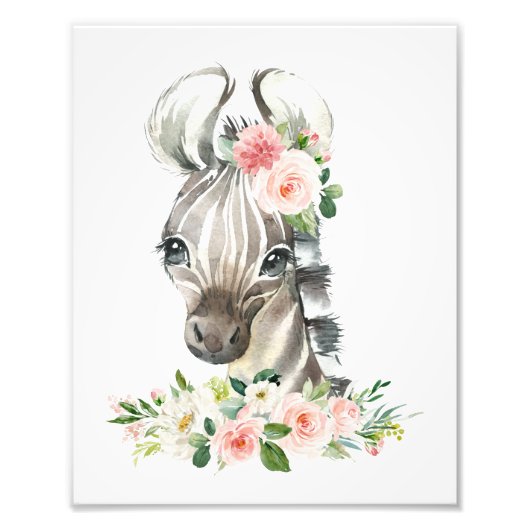 ゼブラ,サファリ,ジャングル,ピンクの花,女の子の子供部屋 フォトプリント (正面)