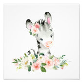 ゼブラ，サファリ，ジャングル，ピンクの花，女の子の子供部屋 フォトプリント            (正面)