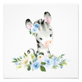 ゼブラ，サファリ，ジャングル，青い花，男の子の子供部屋 フォトプリント            (正面)