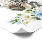 ゼブラ、サファリ、ジャングル、青い花、男の子の寝室 ポスター (角)