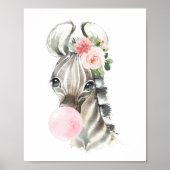 ゼブラ、ジャングル、ピンクのバブルガム、女の子の寝室 ポスター (正面)