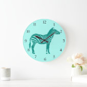 ゼブラ – ターコイズとアクア ラージ壁時計 (ホーム)