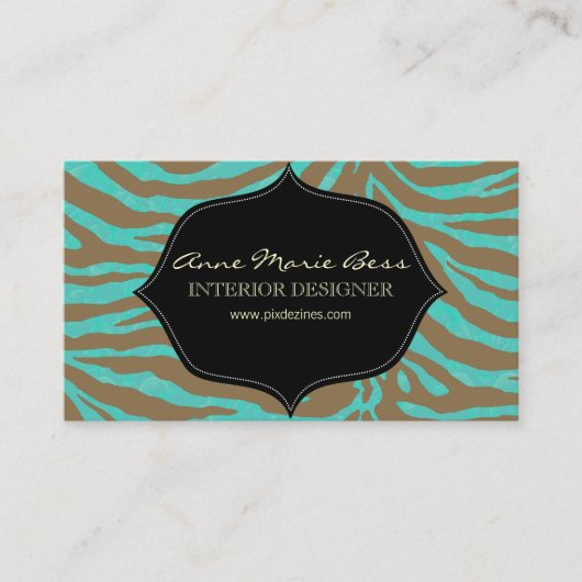 ゼブラ+ターコイズダマスク 名刺 (正面)