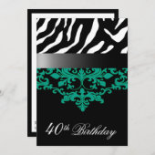 ゼブラ·ダマスク·ファボラスが40歳の誕生日パーティー 招待状 (正面/裏面)