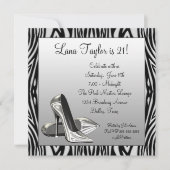 ゼブラ ハイヒール 女性 誕生日パーティー 招待状 (正面)