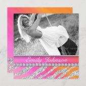 ゼブラ バースデー パーティー ピンク オレンジ ジュエリー 招待状 (正面/裏面)