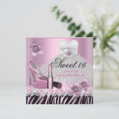 ゼブラ ピンク ブラック スイート シックスティーン 16 ドレス リップスティック 2 招待状 (スタンド正面)