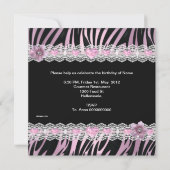 ゼブラ ピンク ブラック スイート シックスティーン 16 ドレス リップスティック 2 招待状 (裏面)