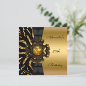 ゼブラ ブラック ゴールド ストライプ 30歳の誕生日パーティー 招待状 (スタンド正面)