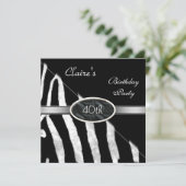 ゼブラ ブラック ホワイト シルバー 40歳の誕生日パーティー 招待状 (スタンド正面)