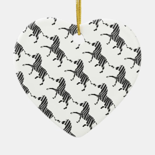 ゼブラ ブラック＆ライトグレー シルエット セラミックオーナメント (正面)
