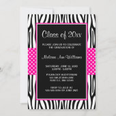 ゼブラ·ホットピンク·水玉模様卒業発表 招待状 (正面)