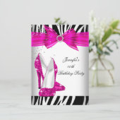 ゼブラ ホット ピンク ハイ ヒール シューズ ブラック バースデー パーティー 招待状 (スタンド正面)