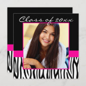 ゼブラ·ホット·ピンク·フォト·グラジェル 招待状 (正面/裏面)