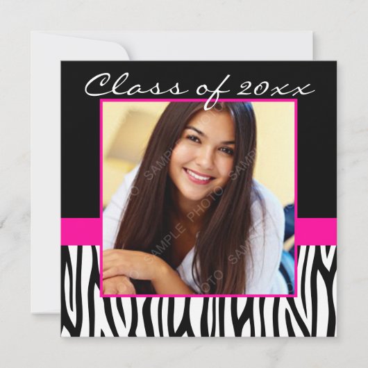 ゼブラ·ホット·ピンク·フォト·グラジェル 招待状 (正面)