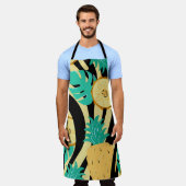 ゼブラ、モンステラ、パイナップル：夏のパターン。 エプロン (着用した状態)